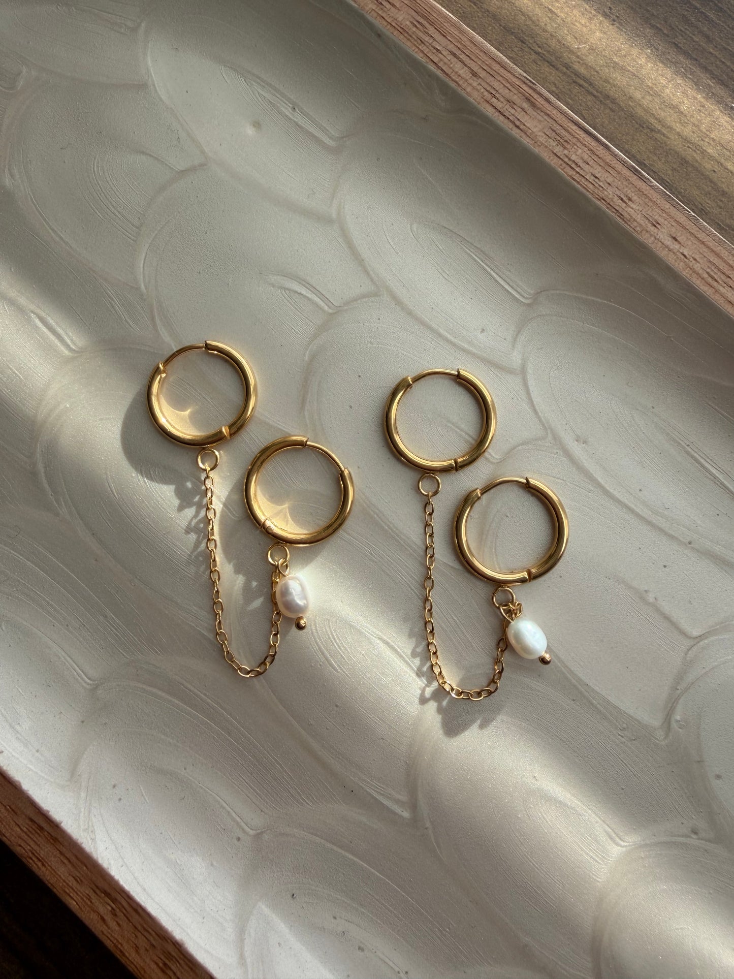 Pearl Double Piercing Huggie Earrings