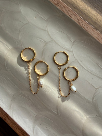Pearl Double Piercing Huggie Earrings