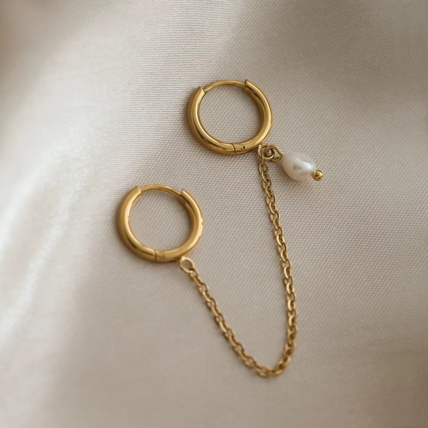 Pearl Double Piercing Huggie Earrings