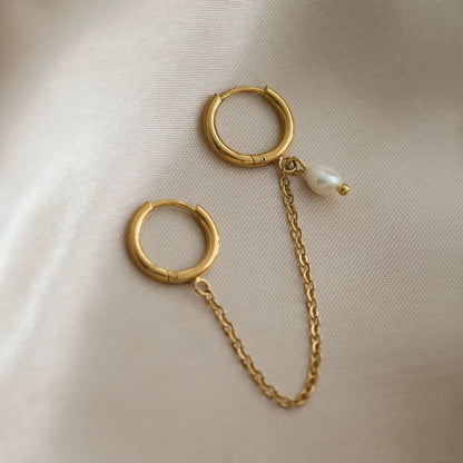 Pearl Double Piercing Huggie Earrings
