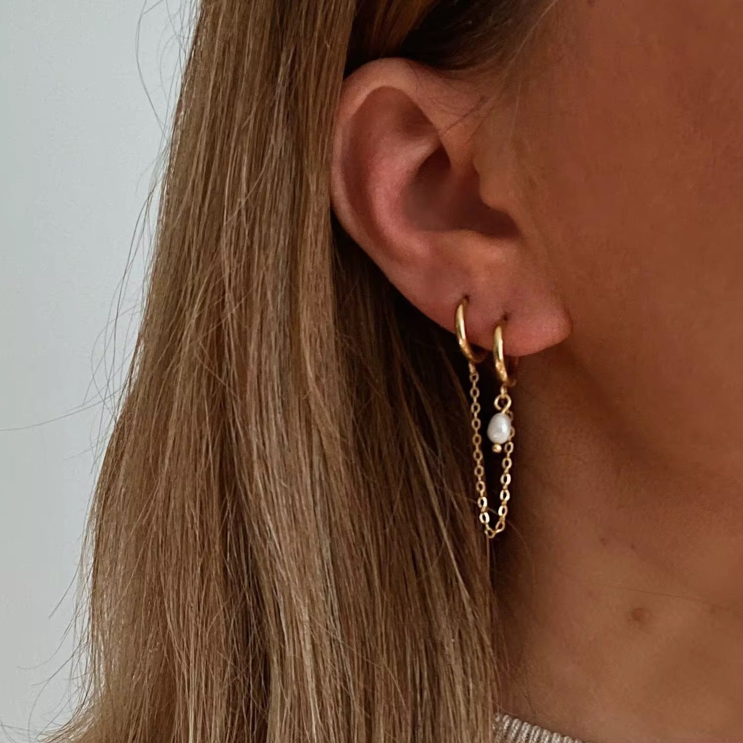 Pearl Double Piercing Huggie Earrings