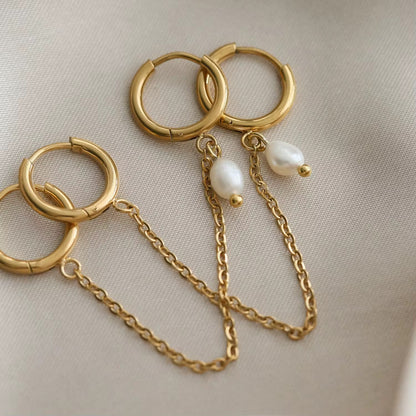 Pearl Double Piercing Huggie Earrings